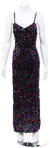 Main image of Spaghetti Straps Sequined Long Cocktail Dress 