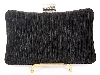 Crocheted Satin Metal Frame Evening Bag in Black back view