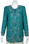 Round Neck Floral Bordered Beaded Jacket in Jade Green