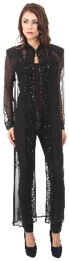 Main image of High Collar Full Sleeves Long Sheer Beaded Jacket
