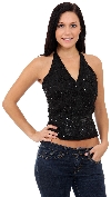 Flowered Wonderland Hand Beaded HalterTop in Black