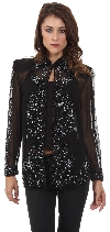 Main image of V-Neck Full Sleeves Tea Length Sheer Beaded Jacket