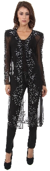 Main image of Collared Full Sleeves Sheer Short Jacket with Beading