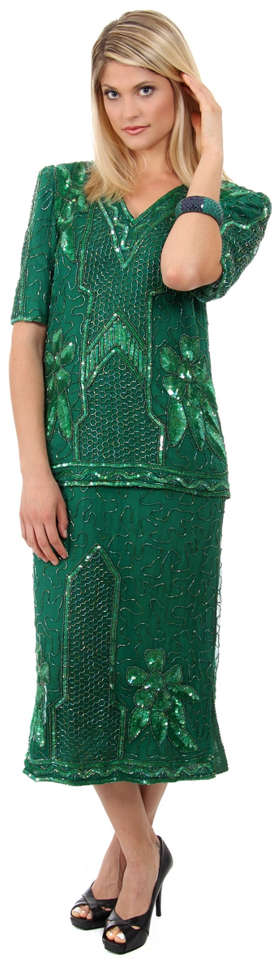 V-Neck Half Sleeves Two Piece Formal Dress with Skirt