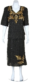V-Neck Half SleevesTwo Piece Formal Sequined Dress in Black/Gold