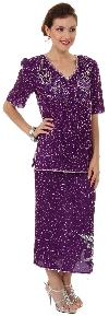 Main image of V-Neck Two Piece Sequined Blouse and Skirt Set
