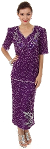 V-Neck Two Piece Sequined Blouse and Skirt Set in alternative picture