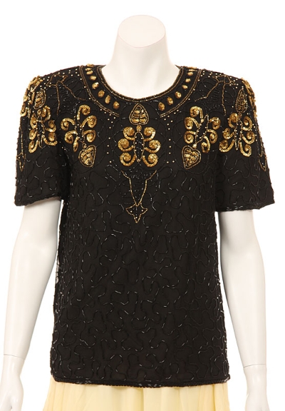 Short Sleeved Stylish Sequin Beaded Blouse