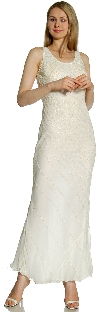 Main image of Broad Strapped Cascading Beads Formal Evening Dress