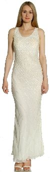 Broad Strapped Cascading Beads Formal Evening Dress in Ivory alternative view