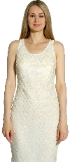Broad Strapped Cascading Beads Formal Evening Dress in Ivory closeup