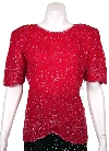 Fully Beaded Blouse with Decorative Hem and Sleeve in Fuchsia