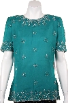 Decorative Bordered Beaded Blouse in Jade Green