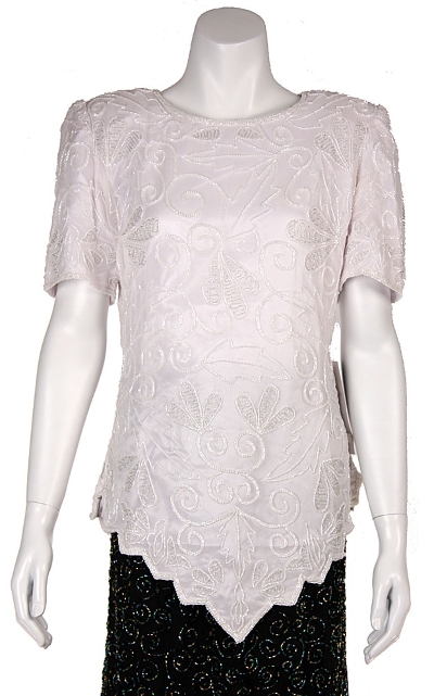 Garden Inspired Beaded Pattern Half Sleeves Blouse