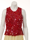 Hanging Sequins Covered Sleeveless Blouse in Red