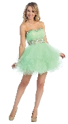 Strapless Beaded Mesh Short Prom Party Dress in Green