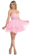 Strapless Beaded Mesh Short Prom Party Dress in Pink