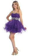 Main image of Strapless Beaded Mesh Short Prom Party Dress