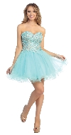 Strapless Floral Lace Bust Tulle Short Party Prom Dress in Aqua/Nude