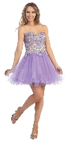 Strapless Floral Lace Bust Tulle Short Party Prom Dress in Lavender/Nude