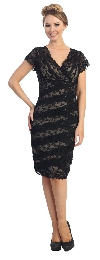 Main image of V-Neck Short Sleeves Short Formal Party Dress in Lace