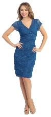 V-Neck Short Sleeves Short Formal Party Dress in Lace in Teal
