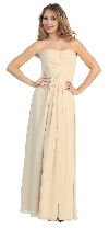 Strapless Ruched Bodice Long Formal Bridesmaid Dress in Champaign