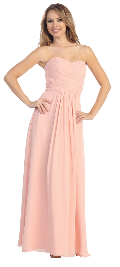 Strapless Ruched Bodice Long Formal Bridesmaid Dress
