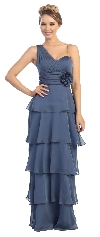 Main image of One Shoulder Tiers & Ruffles Long Formal Evening Prom Dress