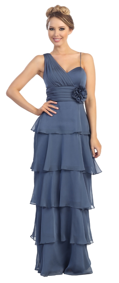 One Shoulder Tiers & Ruffles Long Formal Evening Prom Dress