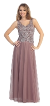 Main image of Sleeveless V-Neck Lace Top Long Formal Evening Prom Dress