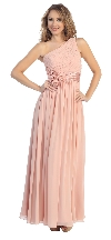 One Shoulder Floral Accent Formal Bridesmaid Dress in Blush
