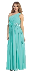 One Shoulder Floral Accent Formal Bridesmaid Dress in Jade Green
