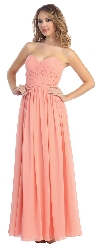 Strapless Ruched Bodice Long Formal Evening Dress in Peach