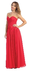 Strapless Ruched Bodice Long Formal Evening Dress in Ruby