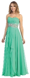 Strapless Floral Beaded Waist Long Formal Prom Dress in Clover Green