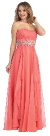 Main image of Strapless Floral Beaded Waist Long Formal Prom Dress