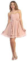 Strapless Overlap Bust Floral Accent Short Party Dress in Blush
