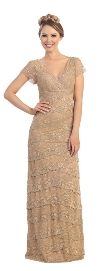 Main image of V-Neck Cap Sleeves Tiered Lace Long Formal Evening Dress