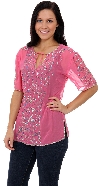 Main image of Spreading Floral Vines Hand Beaded Sheer Top