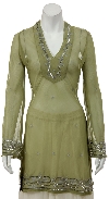 V-neck long Sheer blouse with full sleeves in Olive