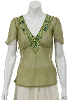 Main image of V-neck Short Sheer blouse with Sleeves