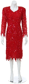 Full Sleeves Knee Length Sequined Formal Dress in Red
