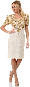Main image of Floral Beaded Bodice Short Sleeves Formal Party Dress