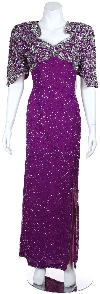 Sweetheart Neck Long Formal Beaded Gown with Keyhole Back in Purple/Silver