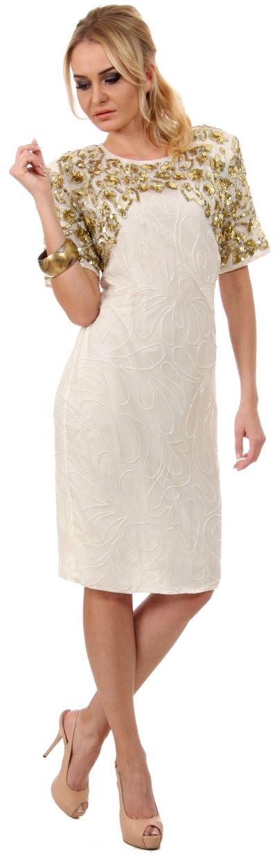 Jacket Style Sequins Knee Length Formal Beaded Dress