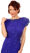 Tea Length Boat Neck Beaded Cocktail Dress with Keyhole in closeup