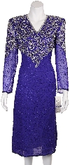 Main image of V-neck Paisley Beaded Tea Length Dress