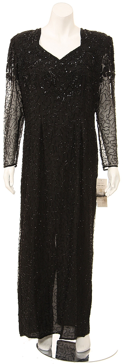 Full Length V-neck Sheer Sleeve Formal Gown