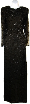 Full Sleeves Beaded Full Length Formal Sequined Gown in Black